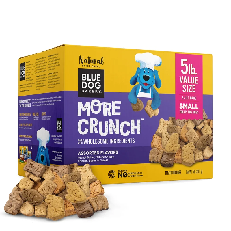 Blue Dog Bakery More Crunch – Friandises croquantes pour chien, saveurs variées, 5 lb (PACK 1)