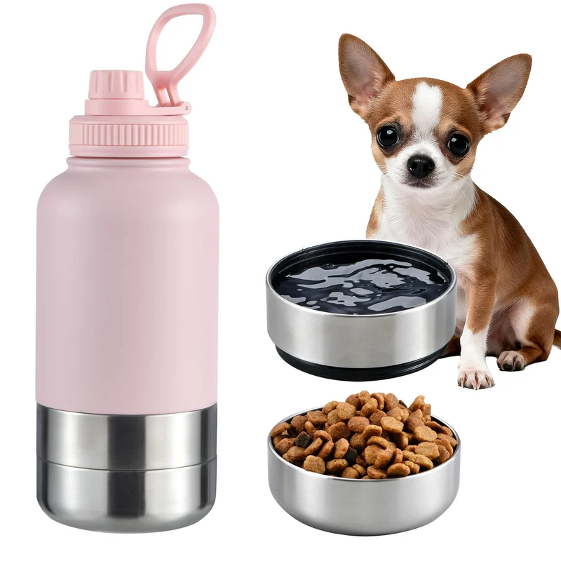 Cibaabo Bouteille d’eau isotherme pour chien — 32 oz, 2 bols détachables, double paroi
