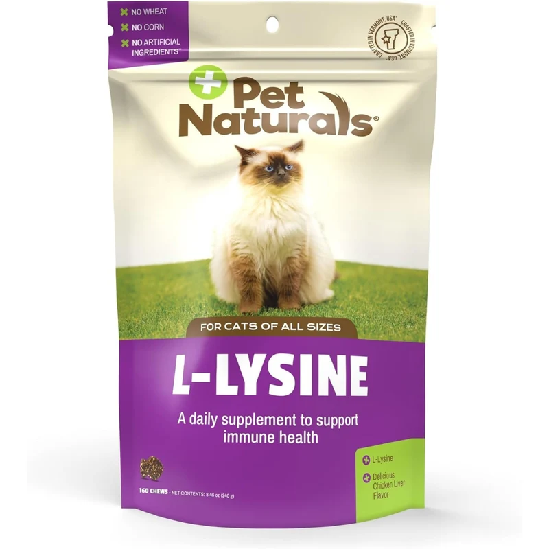 Pet Naturals Lysine Soft Chews – Soutien immunitaire et respiratoire pour chats – Sans gluten – 160 bouchées