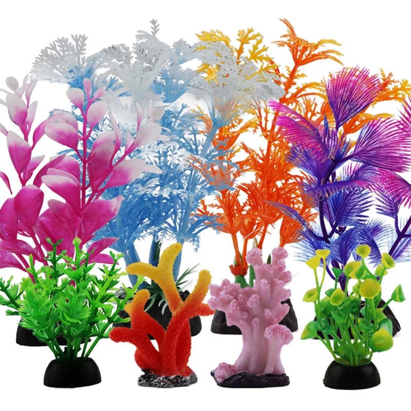 PietyPet Décor d'Aquarium : Plantes et Corail en Résine, 8 Pièces