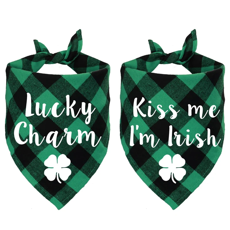 STMK 2 Pack Bandanas Chien – Saint-Patrick, Plaid Vert et Noir