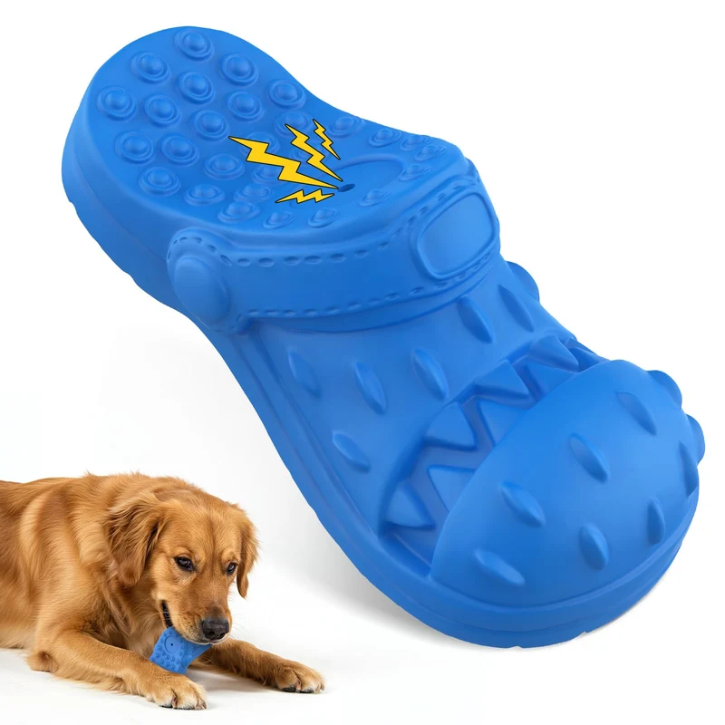 IZETIANZHE Jouet pour Chien Indestructible – Mâche Puissante, Jouet qui Couine, Saveur Boeuf – Sabot Bleu