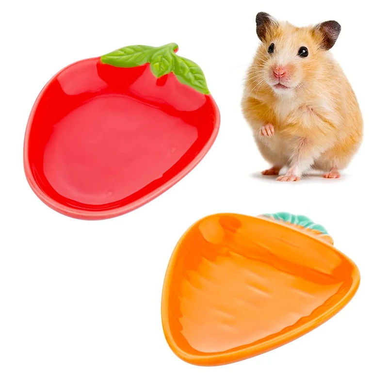 VTurboWay – 2 Bols en Céramique pour Hamster et Autres Rongeurs, Formes Radis et Fraise, Anti-Tournage