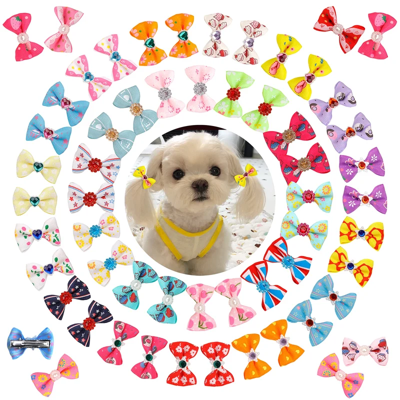 Petbuy 60 Pièces Pinces Cheveux pour Chiots et Chats – Noeud Rhinestone, 30 Paires Mixte