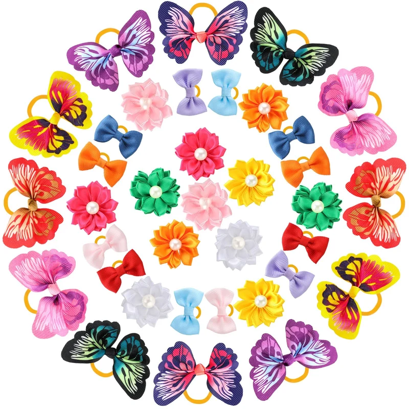 Janinka 36 Nœuds Pour Chien — Noeuds Papillon Fleurs Perles Élastiques