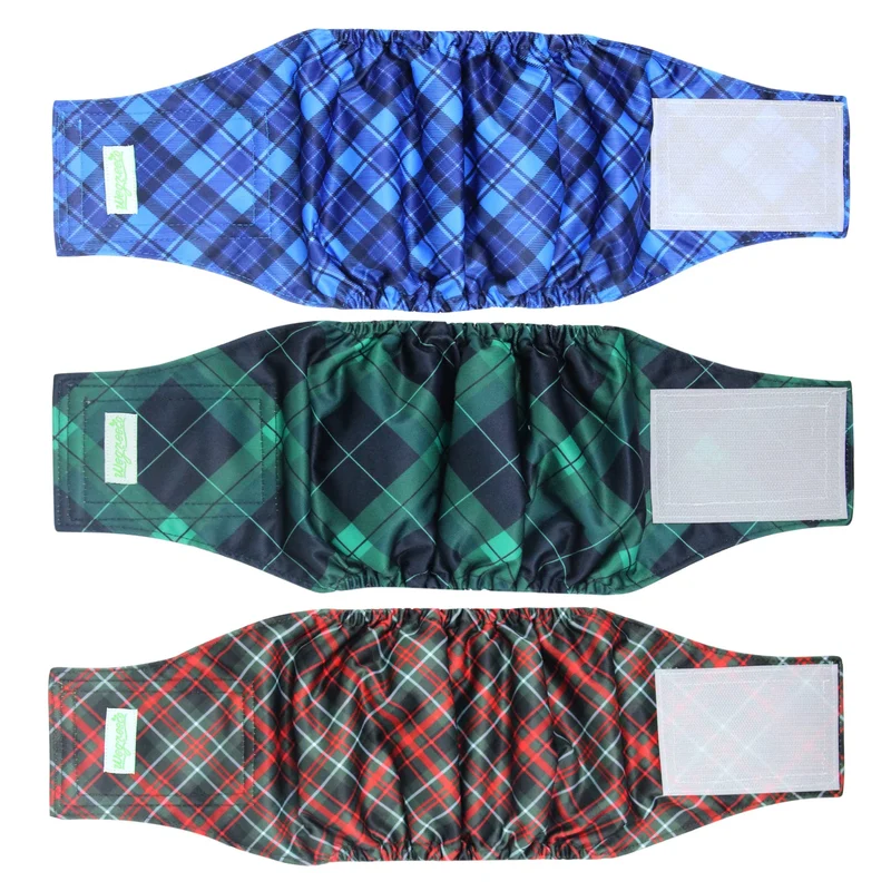 Wegreeco Bandage ventral lavable pour chien mâle – Protection réutilisable (Bleu, Vert, Carreaux, S)