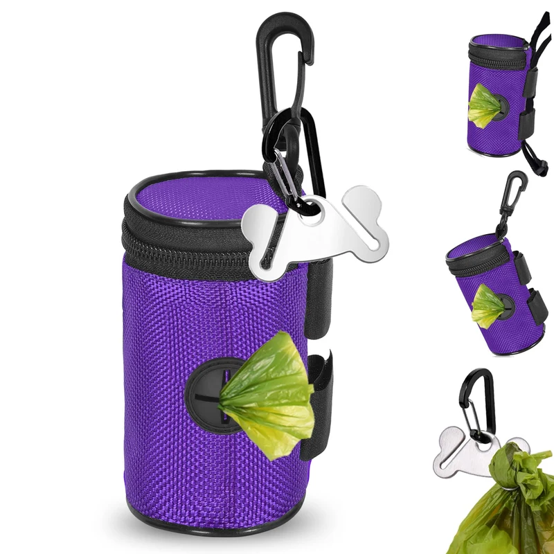 Hilihali - Porte-sacs pour crottes pour laisse (ronde, violet) – Distributeur mains libres et support métallique