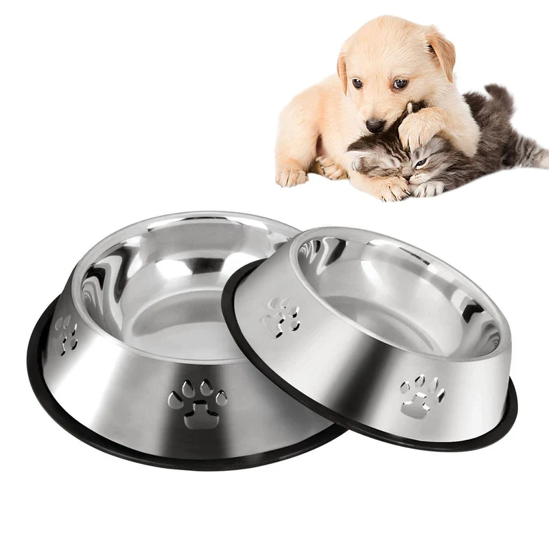 YUDANSI – 2 Bols en Acier Inoxydable pour Chiots et Chatons, Bol Peu Profond avec Base en Caoutchouc (S-11oz)