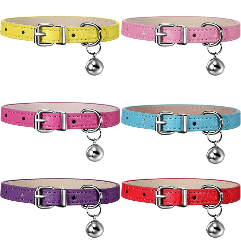 Weewooday - Lot de 6 Colliers en Cuir pour Chatons avec Clochette et Sangle Élastique – Couleurs Classiques