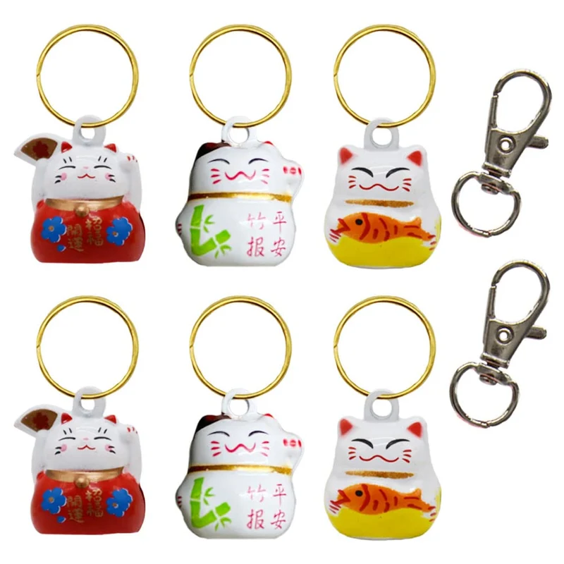 Barleygoo 6 pièces Clochettes Chat Chanceux – Collier Sonore pour Apprentissage de la Propreté (Rouge, Blanc et Jaune)
