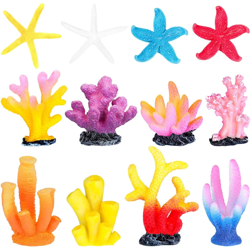 Mimorou – 12 pièces décor corail artificiel pour aquarium, style coloré
