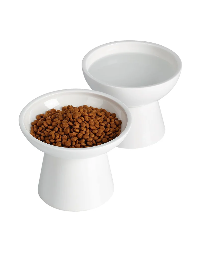 LoeJan Bols surélevés pour chats – Ensemble céramique eau et nourriture, grande largeur et design anti-moustaches