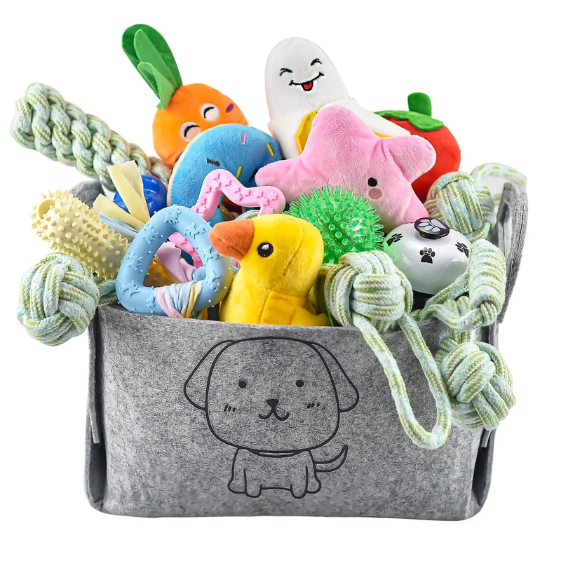 LECHONG 23 Jouets pour Chiots + Panier de Rangement — Ensemble Interactif