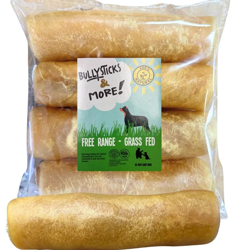 BULLYSTICKS & MORE Rouleaux de collagène de boeuf 6 pouces pour chiens – Extra épais, 4 pièces, sans peau
