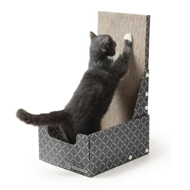 Hide & Scratch Boîte Griffoir Chat Verticale – Diamant Gris, Double Face et Niche