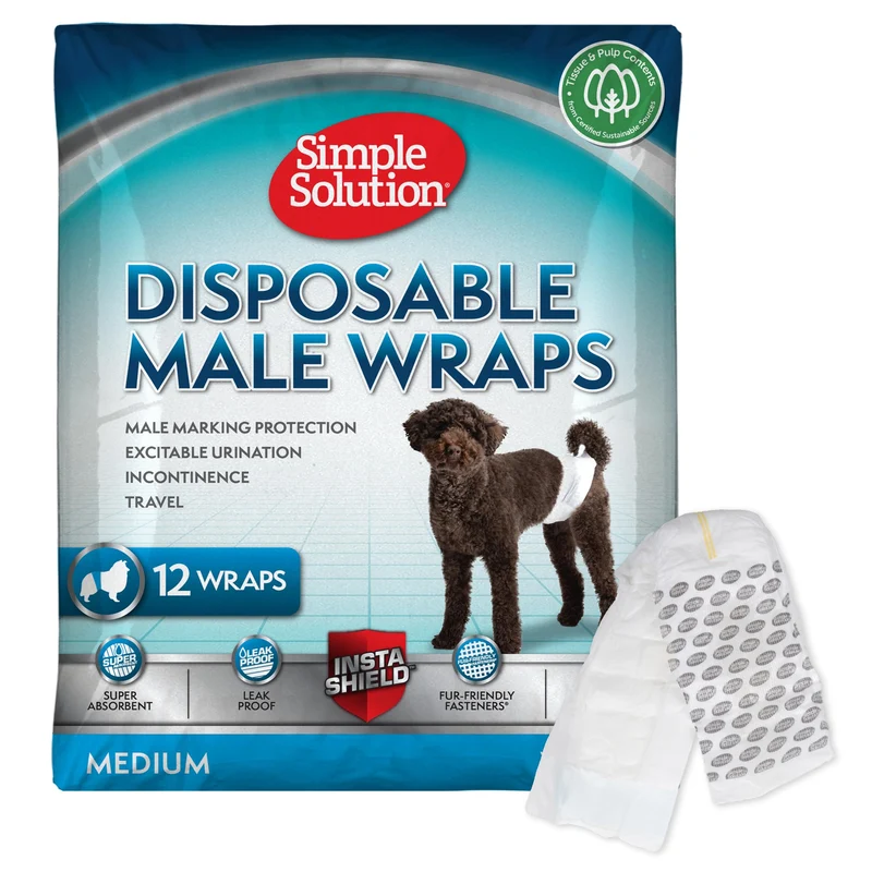 Simple Solution Bandes ventrales jetables pour chien mâle — Absorbantes et anti-fuites (38-58 cm) — 30 unités