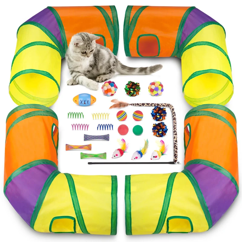 Jouets pour chat Retro Shaw – Coffret 25 pièces avec tunnels intérieurs et jeux interactifs