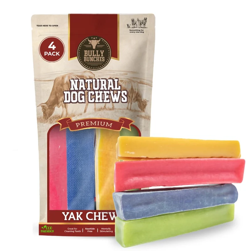Bully Bunches – Friandise au lait de yak et fruits pour chiens (100 g, sans céréales, longue durée, protéinée) – Hygiène dentaire et goût fruité