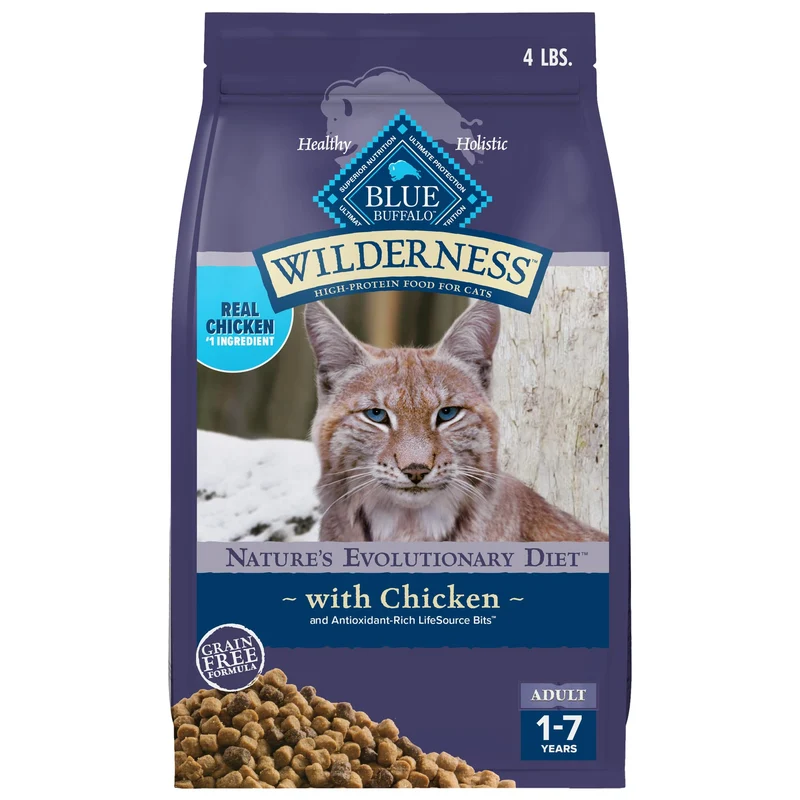 Blue Buffalo Wilderness – Nourriture sèche pour chats adultes au poulet, haute protéine et sans céréales, sac de 4 lb