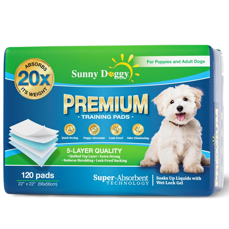 Sunny Doggy - Tapis d'entraînement pour chiens 22x22 pouces, 120 pièces, absorption élevée et contrôle des odeurs