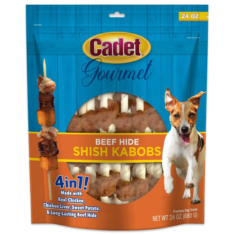 Cadet Gourmet Friandises en Cuir Brut pour Petits Chiens – Boeuf, Poulet, Canard et Patate Douce, 5 pouces, 24 oz