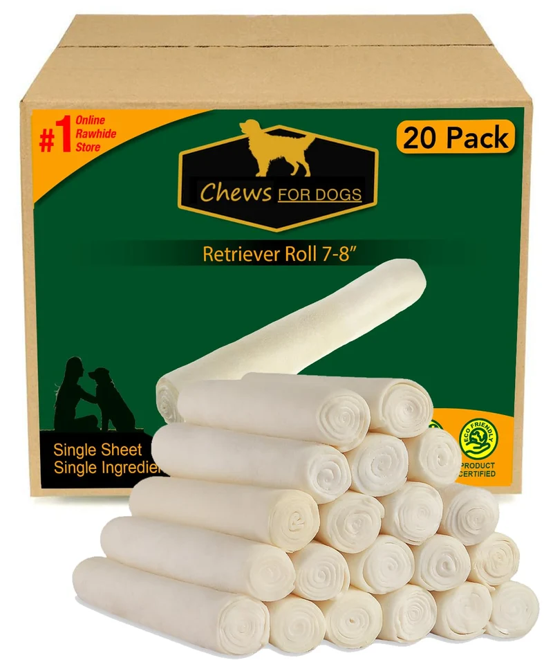GOLDEN Chews – Friandises Premium pour Chiens Rouleau Retriever 7-8 Pouces, Extra Épaisses (20 Paquets)
