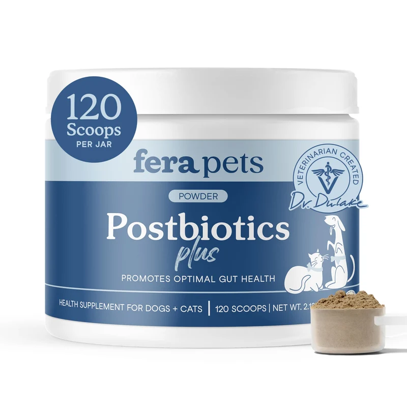 Fera Pets Postbiotiques + Prébiotiques pour Chiens et Chats – Orme Glissant – Santé digestive & Immunité – 120 dosettes