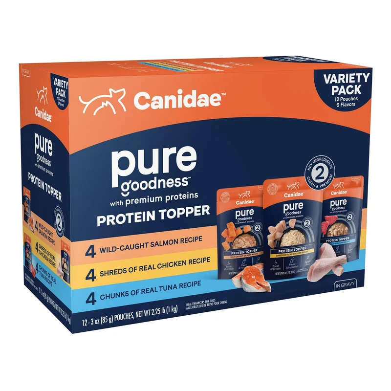 CANIDAE Pure Protein Topper – Variété 3 oz (Caisse de 12) pour Chiens | Protéines, Saveur et Hydratation