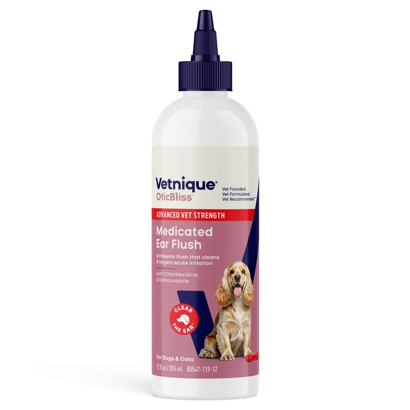 Vetnique Oticbliss Avancé – Nettoyant auriculaire antiseptique pour chiens et chats (Chlorhexidine & Ketoconazole) 12oz