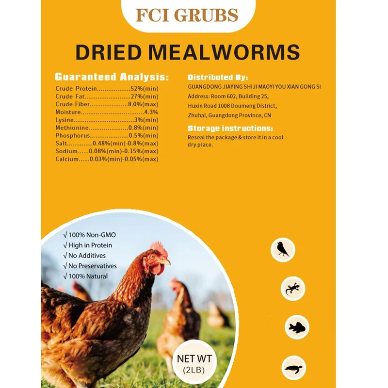 FCI GRUBS Vers de farine sechés 2 lb – Proteines elévées, Sans Additifs, Non-OGM, Aliment Premium pour Poules et Oiseaux