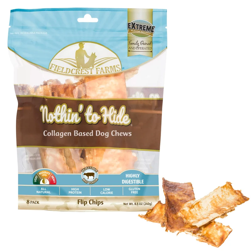 Fieldcrest Farms Nothin' to Hide Flip Chips – Friandise collagène au goût boeuf pour chiens jusqu'à 16 kg