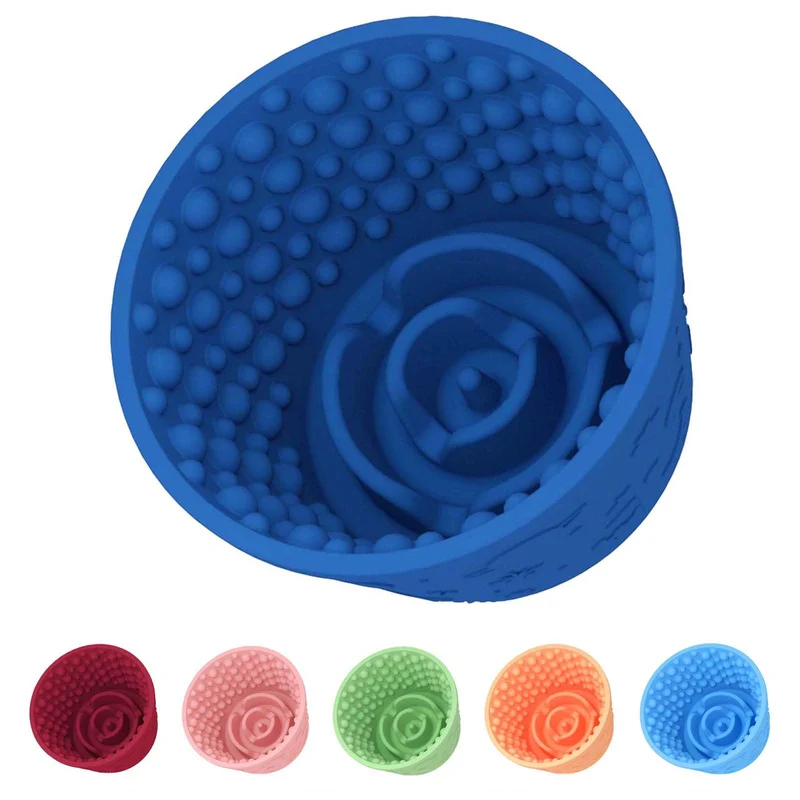 ZOURYNUA Bol Lent pour Chiens – Silicone sans BPA, Anti-glisse, Bleu Foncé, 1,6 Tasse