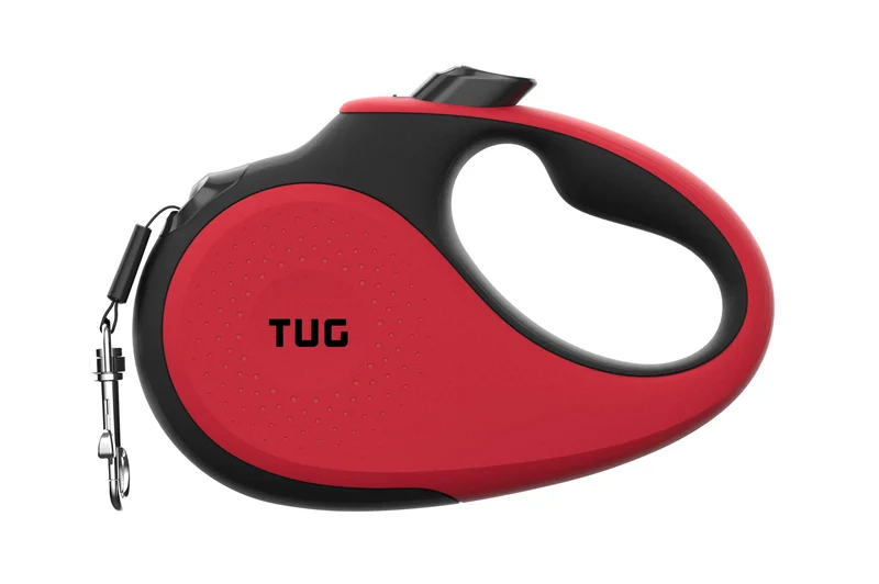 TUG Longe Rétractable 360° — Anti-Glisse, 16 ft, Verrouillage à Une Main (Small, Rouge)