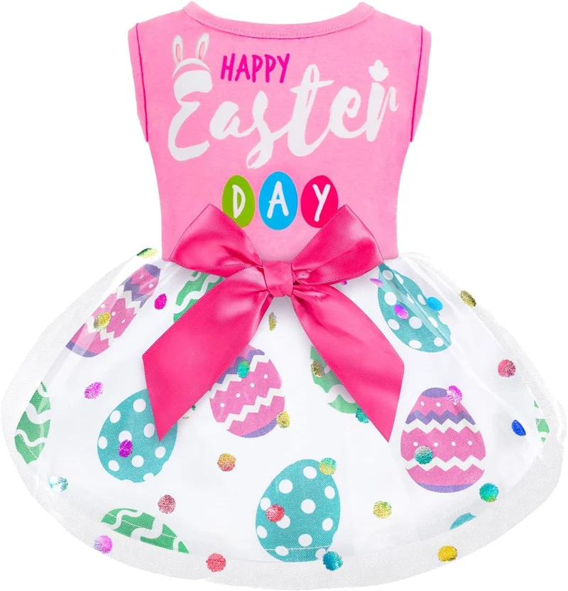 BAOBICUTE Robe Pâques Chien – Tenue Rose en Tulle avec Nœud pour Petits Chiens et Chats