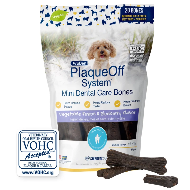 ProDen PlaqueOff Mini – Os dentaires fusion végétale et myrtille, 20 pièces / 340 g