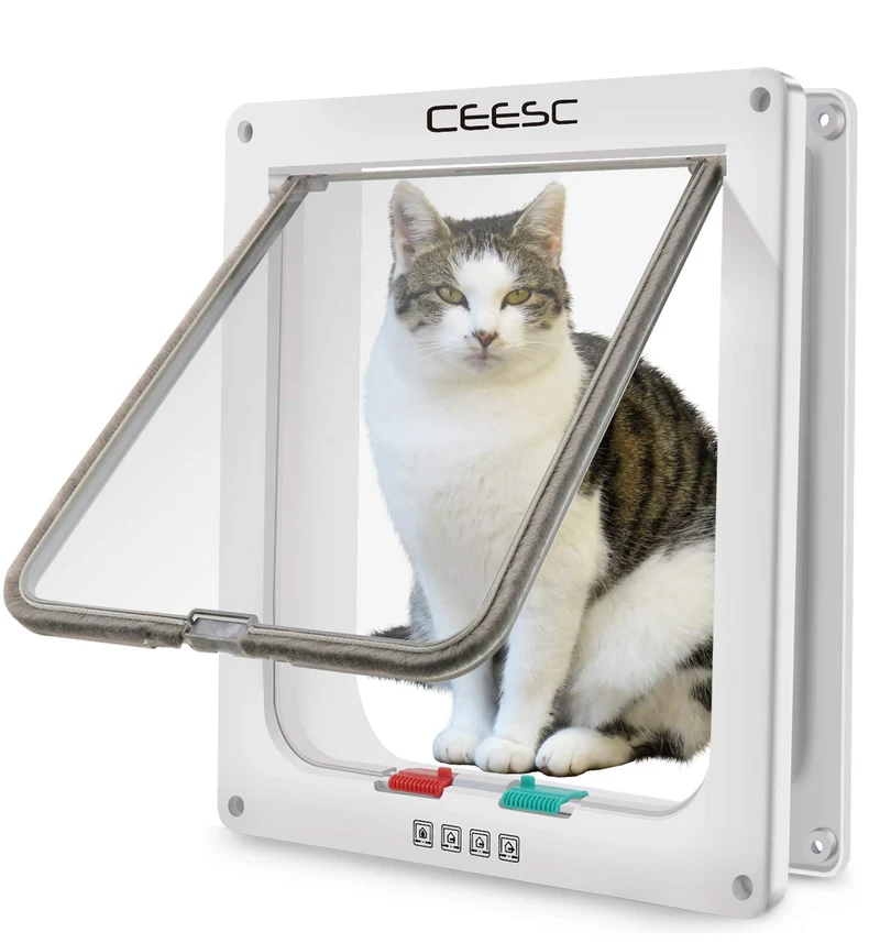 CEESC Porte pour Chat Extra Large – Extérieur 11 x 9,8 po, Étanche, Verrouillage 4 Voies, ABS