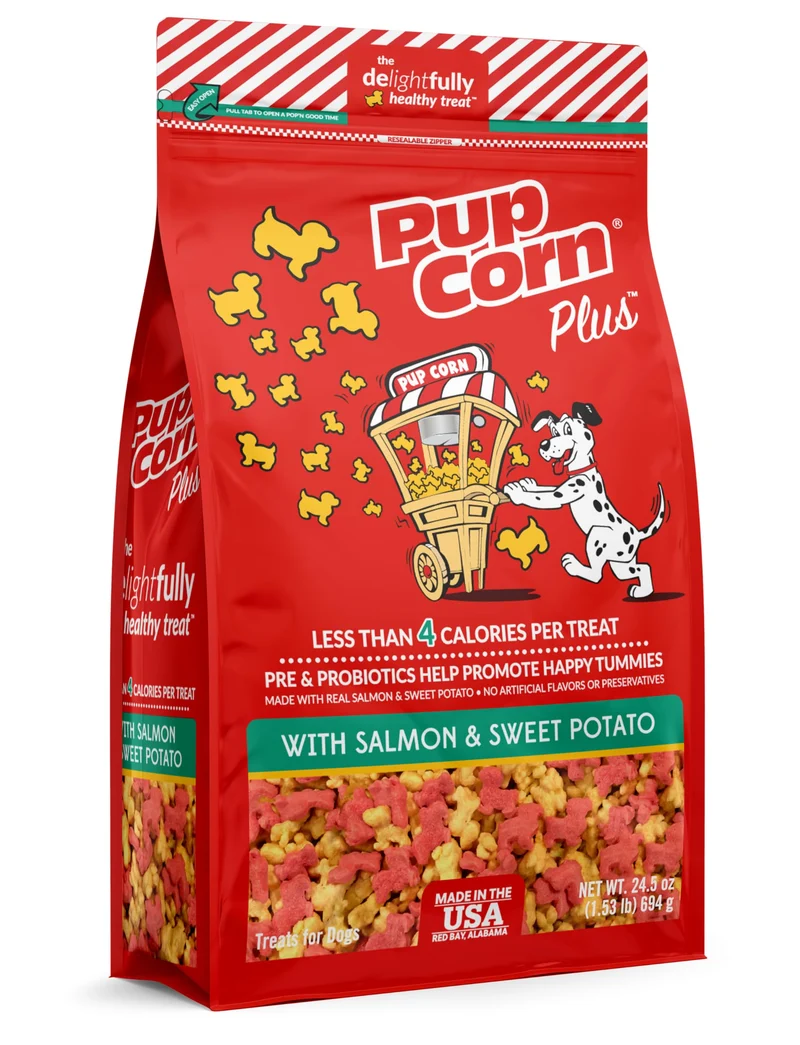 Pup Corn Plus – Friandises croustillantes au saumon et patate douce avec prébiotiques et probiotiques – 680 g, fabriqué aux États-Unis