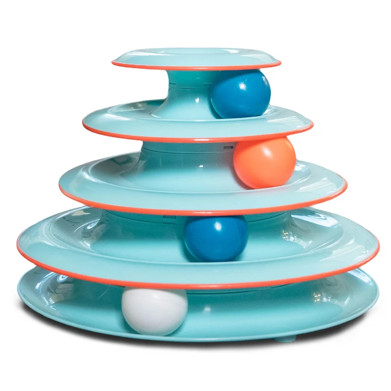 Catstages Chase Meowtain – Jouet interactif 4 niveaux pour chats avec 4 boules tournantes et base anti-glisse – Bleu