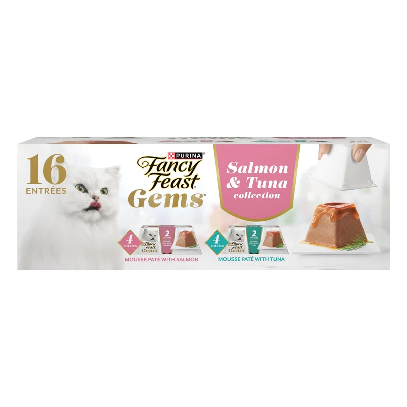 Fancy Feast Gems – Mousse Pâté Saumon ou Thon, Sauce Savoureuse – Pack 8 Boîtes