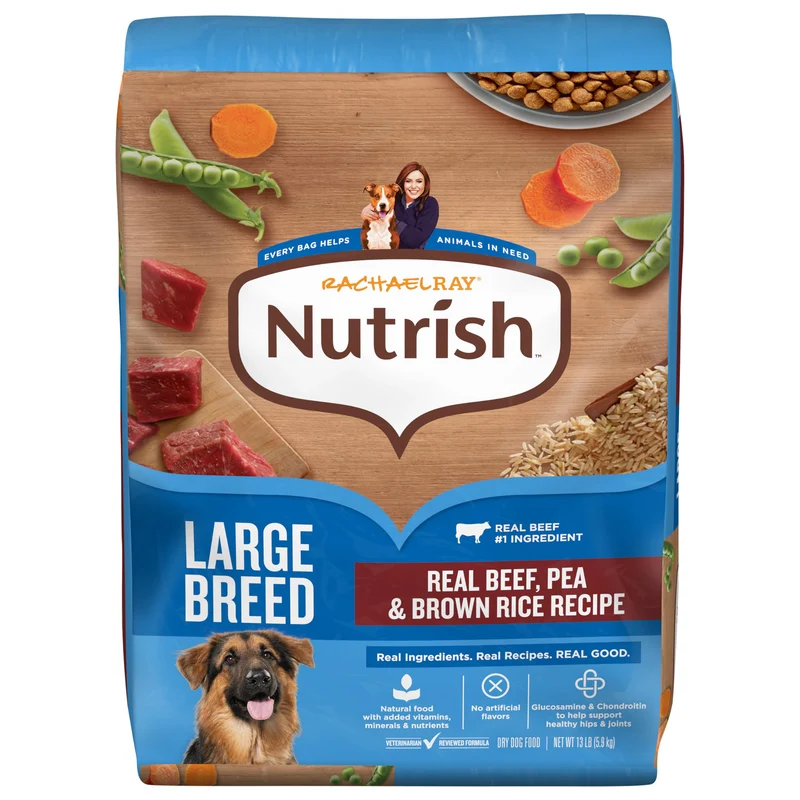 Nutrish Rachael Ray – Alimentation sèche pour grandes races, boeuf réel, pois & riz brun, 13 lb