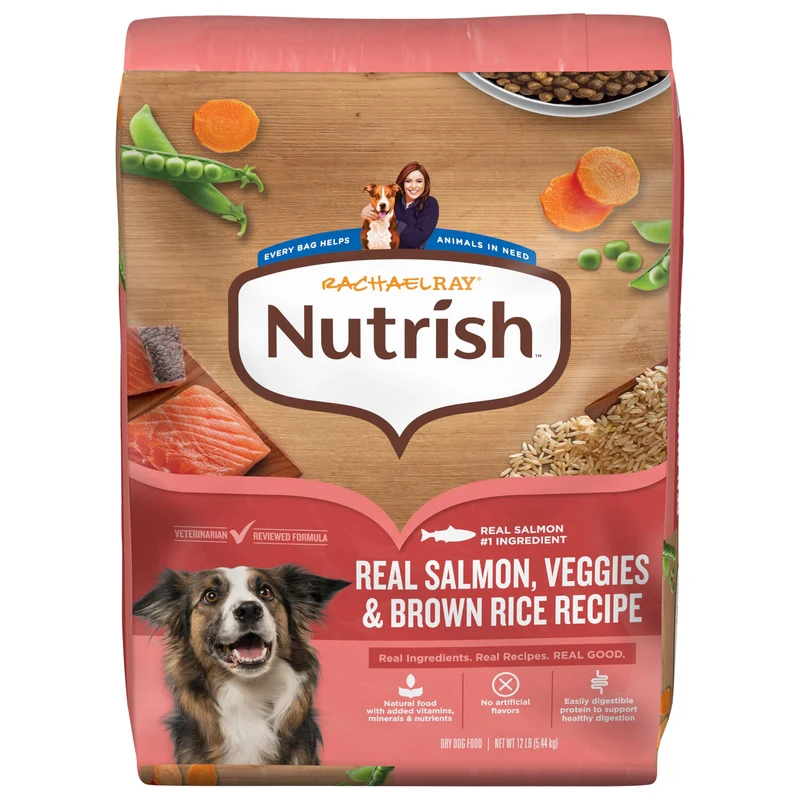 Nutrish Rachael Ray – Croquettes chien adulte saumon réel, légumes et riz brun, sachet 12 lb