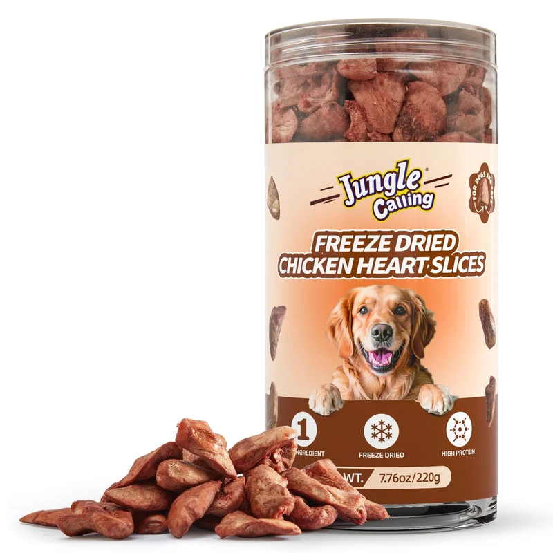 Jungle Calling Cœurs de Poulet Séchés pour Chats et Chiens – >60% Protéines, Ingrédient Unique, 7,76 oz
