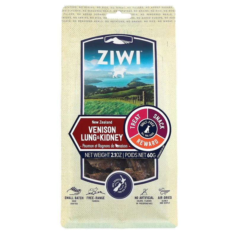 ZIWI Venison Lung & Kidney — Friandises Naturelles, Sans Céréales, Séchage à l'Air