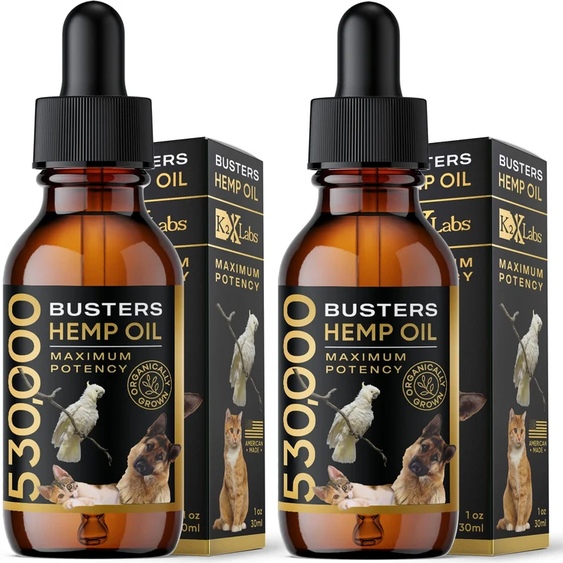K2xLabs Busters huile de chanvre biologique – Pack 2x530000 pour chiens et chats, Oméga 3 6 et 9, soutien articulaire naturel