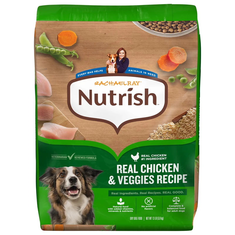 Nutrish Rachael Ray – Croquettes pour chien adulte au poulet réel et légumes, sac de 13 lb