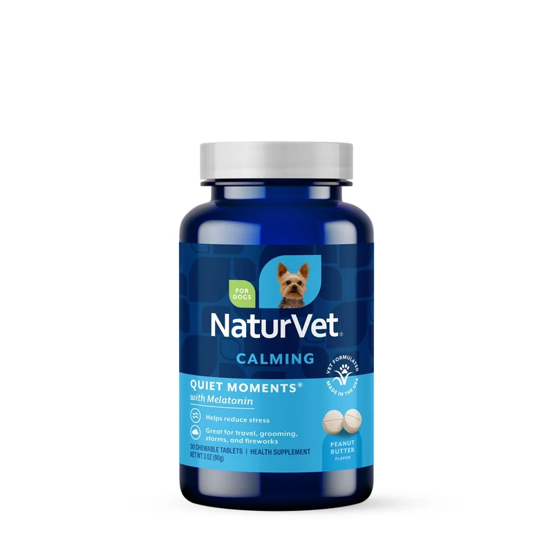 NaturVet Quiet Moments – Aide calme avec mélatonine pour chiens (30 comprimés)