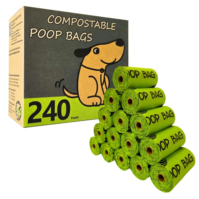 moonygreen Sacs compostables pour crottes de chien — rouleaux 9x13, sans parfum, ultra-épais, étanches, 240 recharges