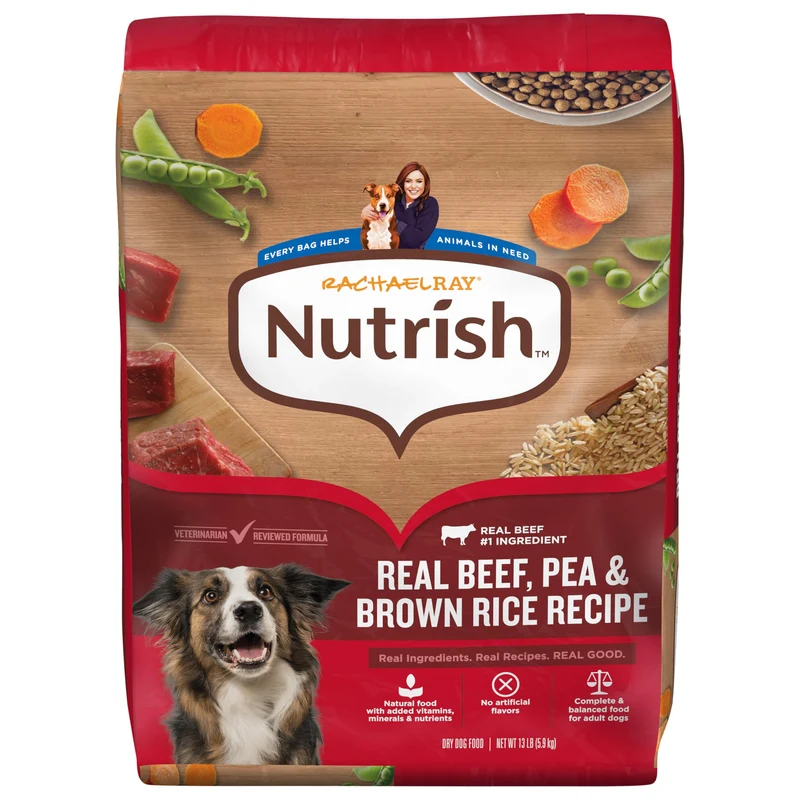 Nutrish Rachael Ray – Nourriture sèche pour chien adulte, boeuf réel, pois et riz brun, sac de 13 livres