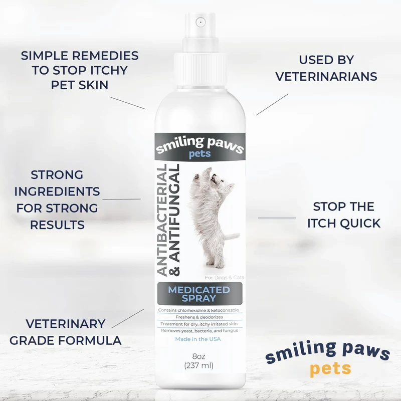 Smiling Paws Pets Spray chlorhexidine & kétoconazole – Chiens et Chats, 8 oz
