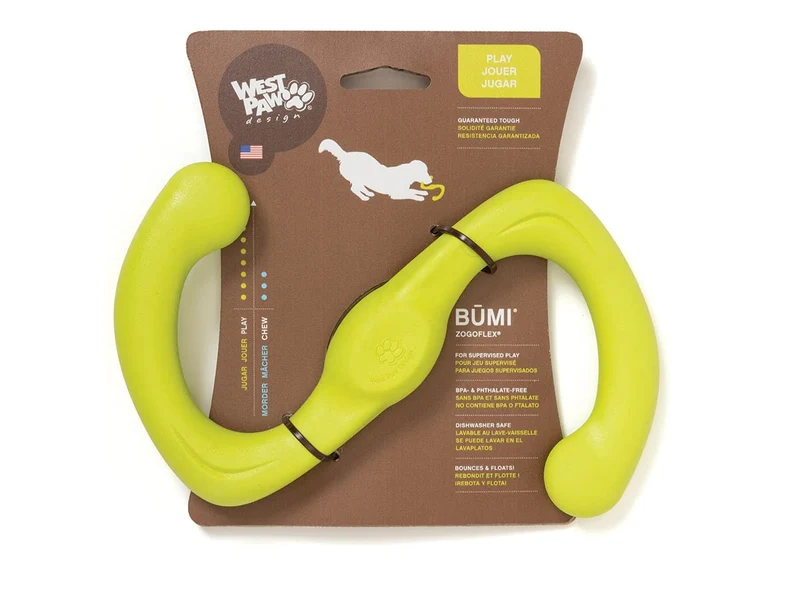 West Paw Zogoflex Bumi – Jouet de tir en forme de S pour chiens, Léger, sans latex, Petite taille, Granny Smith